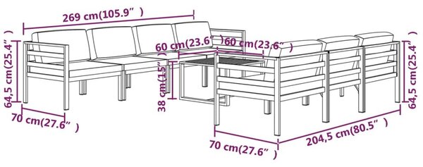 Σαλόνι Κήπου 8 Τεμαχίων Ανθρακί Αλουμινίου με Μαξιλάρια - Ανθρακί
