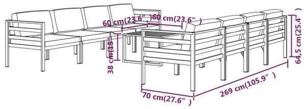 Σαλόνι Κήπου 9 Τεμαχίων Ανθρακί Αλουμινίου με Μαξιλάρια - Ανθρακί