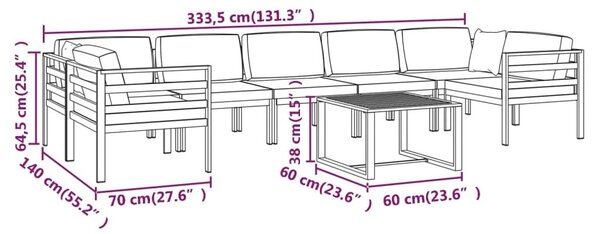 Σαλόνι Κήπου 8 Τεμαχίων Ανθρακί Αλουμινίου με Μαξιλάρια - Ανθρακί