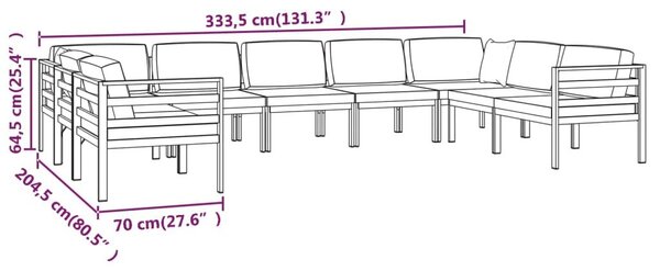 Σαλόνι Κήπου 9 Τεμαχίων Ανθρακί Αλουμινίου με Μαξιλάρια - Ανθρακί