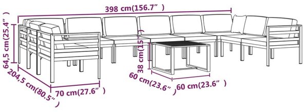 Σαλόνι Κήπου 11 Τεμαχίων Ανθρακί Αλουμινίου με Μαξιλάρια - Ανθρακί