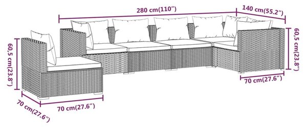 Σαλόνι Κήπου Σετ 6 Τεμαχίων Καφέ Συνθετικό Ρατάν με Μαξιλάρια - Καφέ