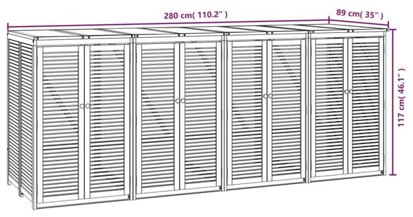 Πλαίσιο Τετραπλού Κάδου Απορριμάτων 280x89x117 εκ. Μασίφ Ακακία - Καφέ