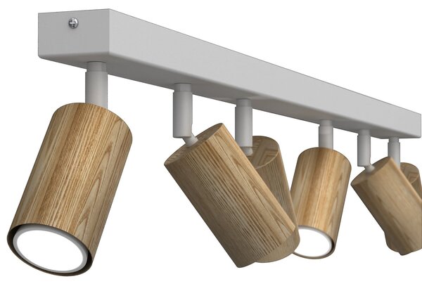 Luminex Φωτιστικό οροφής Nisse, λευκό, μήκος 90 cm, 5 φτερά, ξύλο/μέταλλο, ρυθμιζόμενος, Λευκό, Σαλόνι / τραπεζαρία, Ξύλο, Οροφή πολλαπλής φλόγας