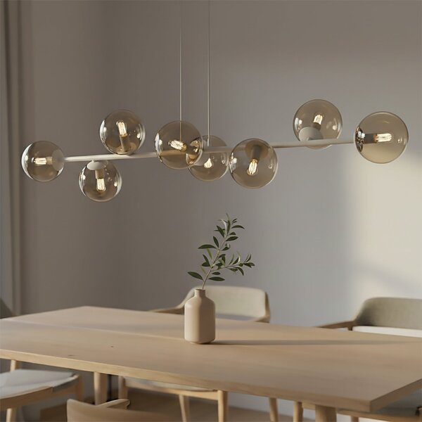 EMIBIG LIGHTING Κρεμαστό φωτιστικό Rossi, μπεζ, μήκος 130 εκ., 8 λάμπες, γυαλί/μέταλλο, ρυθμιζόμενος, Μπεζ, Σαλόνι / τραπεζαρία, Γυαλί, σύγχρονο, Σφαίρα