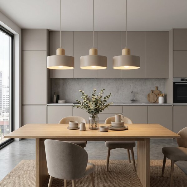EMIBIG LIGHTING Κρεμαστό φωτιστικό Torin, μπεζ, μήκος 80 εκ., 3 λάμπες, μέταλλο/ξύλο, ρυθμιζόμενος, Μπεζ, Σαλόνι / τραπεζαρία, Μέταλλο, Σκανδιναβικό