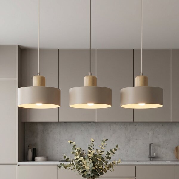 EMIBIG LIGHTING Κρεμαστό φωτιστικό Torin, μπεζ, μήκος 80 εκ., 3 λάμπες, μέταλλο/ξύλο, ρυθμιζόμενος, Μπεζ, Σαλόνι / τραπεζαρία, Μέταλλο, Σκανδιναβικό