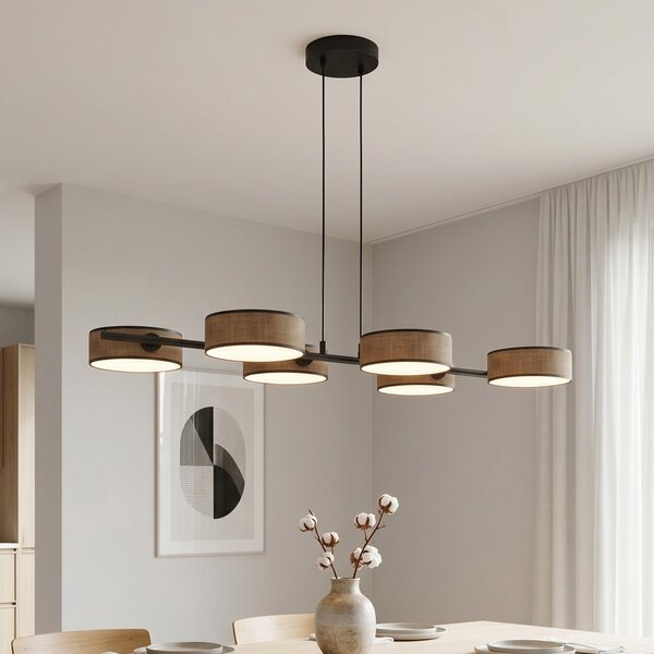 EMIBIG LIGHTING Κρεμαστό φωτιστικό DRUMZ, καφέ, μήκος 100 cm, 6 λαμπτήρες, ύφασμα, E14, ρυθμιζόμενος, Καφέ / Σκουριάς, Σαλόνι / τραπεζαρία, Ύφασμα / Κλωστοϋφαντουργία, σύγχρονο