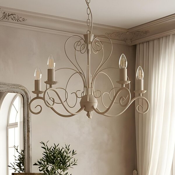 Luminex Πολυέλαιος Mauro, μπεζ, 5 φλόγες, Ø 62 cm, μέταλλο, E14, ρυθμιζόμενος, Μπεζ, Σαλόνι / τραπεζαρία, Μέταλλο, Αντίκα