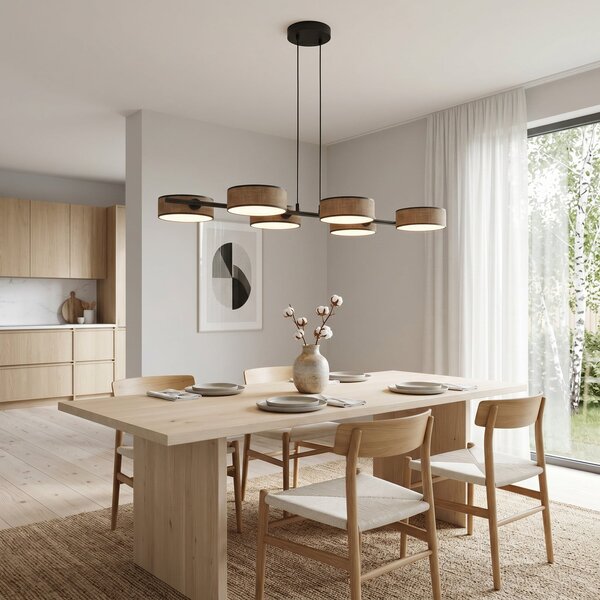 EMIBIG LIGHTING Κρεμαστό φωτιστικό DRUMZ, καφέ, μήκος 100 cm, 6 λαμπτήρες, ύφασμα, E14, ρυθμιζόμενος, Καφέ / Σκουριάς, Σαλόνι / τραπεζαρία, Ύφασμα / Κλωστοϋφαντουργία, σύγχρονο