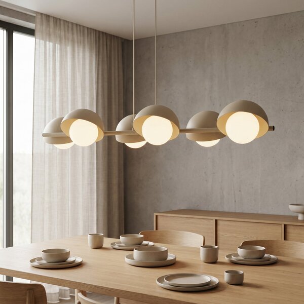 EMIBIG LIGHTING Κρεμαστό φωτιστικό BOOM, μπεζ, μήκος 88 εκ., 6 λαμπτήρες, μέταλλο/γυαλί, ρυθμιζόμενος, Μπεζ, Σαλόνι / τραπεζαρία, Μέταλλο, σύγχρονο