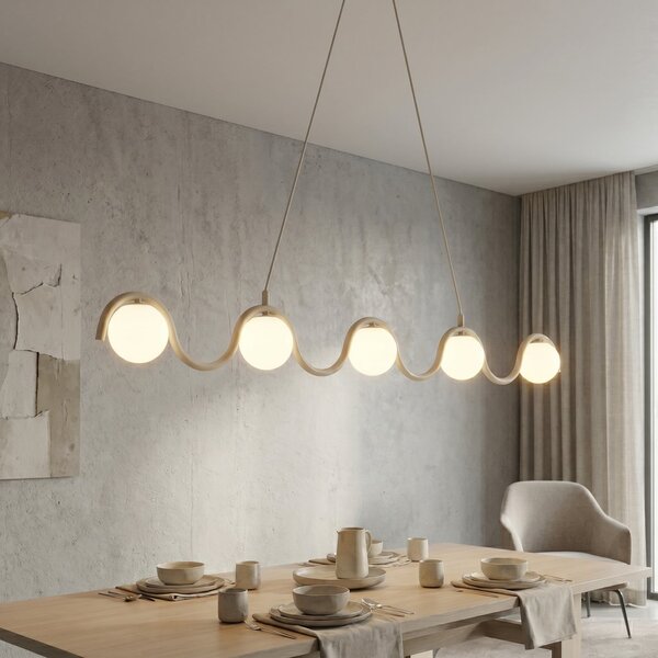 EMIBIG LIGHTING Κρεμαστό φωτιστικό SINUS, μπεζ, μήκος 110 εκ., 5 λάμπες, μέταλλο/γυαλί, ρυθμιζόμενος, Μπεζ, Σαλόνι / τραπεζαρία, Γυαλί, σύγχρονο, Σφαίρα