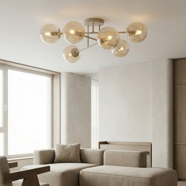 EMIBIG LIGHTING Φωτιστικό οροφής ROMA, μπεζ, Ø 75 cm, 6 λάμπες, γυαλί/μέταλλο, E14, ρυθμιζόμενος, Μπεζ, Σαλόνι / τραπεζαρία, Γυαλί, σύγχρονο, Σφαίρα