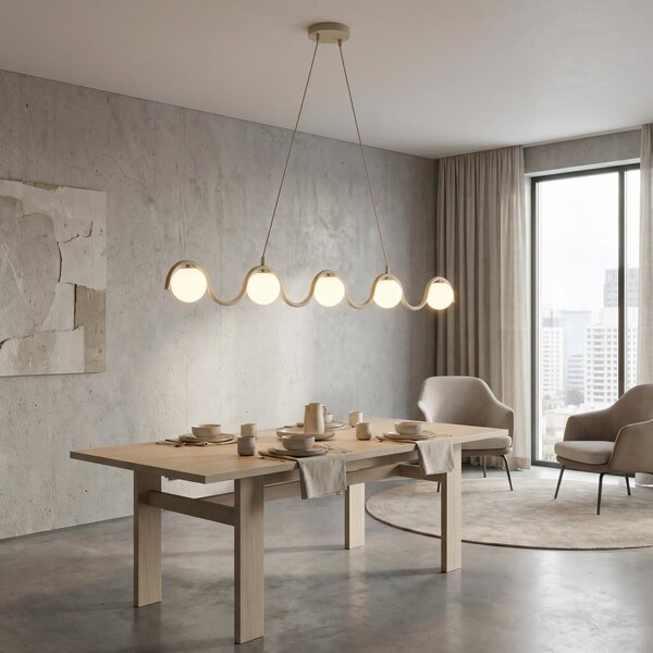 EMIBIG LIGHTING Κρεμαστό φωτιστικό SINUS, μπεζ, μήκος 110 εκ., 5 λάμπες, μέταλλο/γυαλί, ρυθμιζόμενος, Μπεζ, Σαλόνι / τραπεζαρία, Γυαλί, σύγχρονο, Σφαίρα