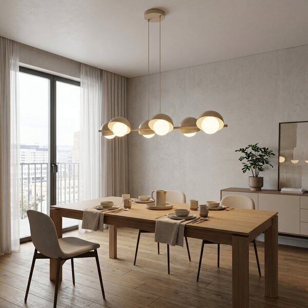 EMIBIG LIGHTING Κρεμαστό φωτιστικό BOOM, μπεζ, μήκος 88 εκ., 6 λαμπτήρες, μέταλλο/γυαλί, ρυθμιζόμενος, Μπεζ, Σαλόνι / τραπεζαρία, Μέταλλο, σύγχρονο