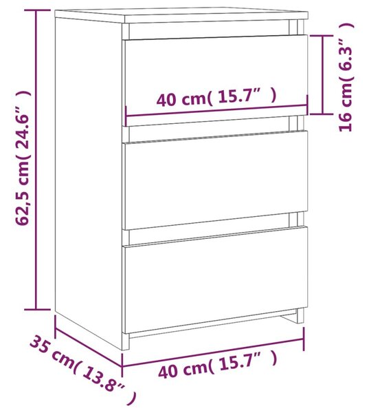 Κομοδίνο Καπνιστή Δρυς 40x35x62,5 εκ. από Επεξεργασμένο Ξύλο - Καφέ