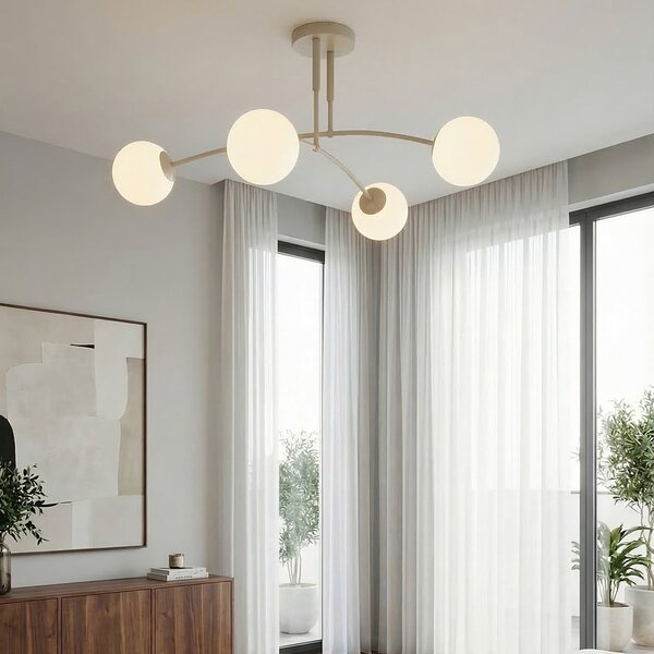 EMIBIG LIGHTING Φωτιστικό οροφής Pregos, μπεζ, Ø 60 εκ., 4 λάμπες, μέταλλο/γυαλί, ρυθμιζόμενος, Μπεζ, Σαλόνι / τραπεζαρία, Γυαλί, σύγχρονο, Σφαίρα