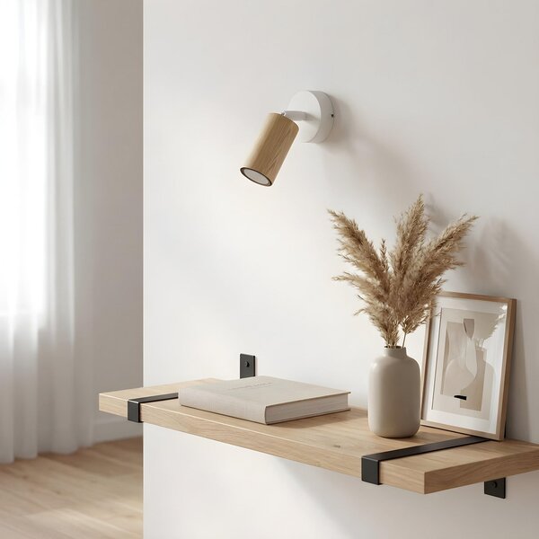 Luminex Επιτοίχιος προβολέας Nisse, λευκός, βάθος 18 cm, 1 φτερό, ξύλο/μέταλλο, ρυθμιζόμενος, Λευκό, Σαλόνι / τραπεζαρία, Ξύλο, Προβολέας τοίχου