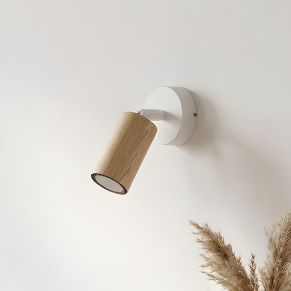 Luminex Επιτοίχιος προβολέας Nisse, λευκός, βάθος 18 cm, 1 φτερό, ξύλο/μέταλλο, ρυθμιζόμενος, Λευκό, Σαλόνι / τραπεζαρία, Ξύλο, Προβολέας τοίχου