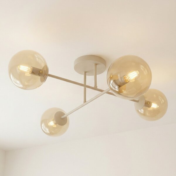 EMIBIG LIGHTING Φωτιστικό οροφής ROMA, μπεζ, μήκος 75 εκ., 4 λάμπες, γυαλί/μέταλλο, ρυθμιζόμενος, Μπεζ, Σαλόνι / τραπεζαρία, Γυαλί, σύγχρονο, Σφαίρα