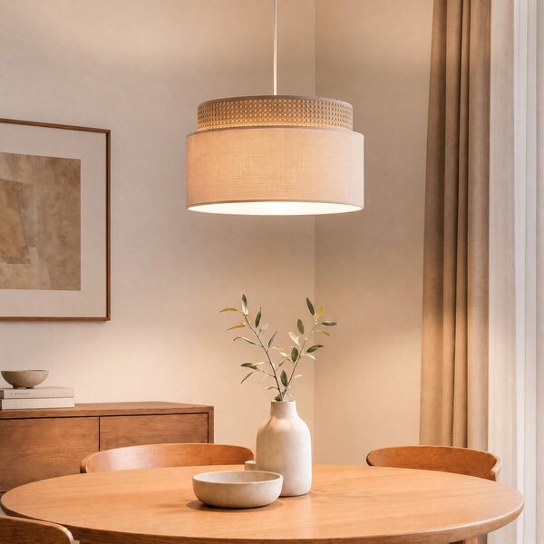 Duolla Κρεμαστό φωτιστικό Milano, καφέ/μπεζ, Ø 45 cm, ύφασμα, E27, Καφέ / Σκουριάς, Σαλόνι / τραπεζαρία, Ύφασμα / Κλωστοϋφαντουργία, Νεανική διαβίωση