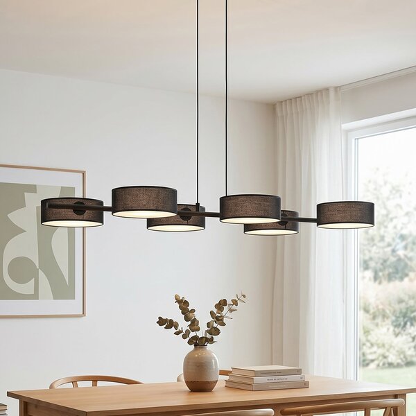 EMIBIG LIGHTING Κρεμαστό φωτιστικό DRUMZ, μαύρο, μήκος 100 εκ., 6 λάμπες, ύφασμα, E14, ρυθμιζόμενος, Μαύρο, Σαλόνι / τραπεζαρία, Ύφασμα / Κλωστοϋφαντουργία, σύγχρονο