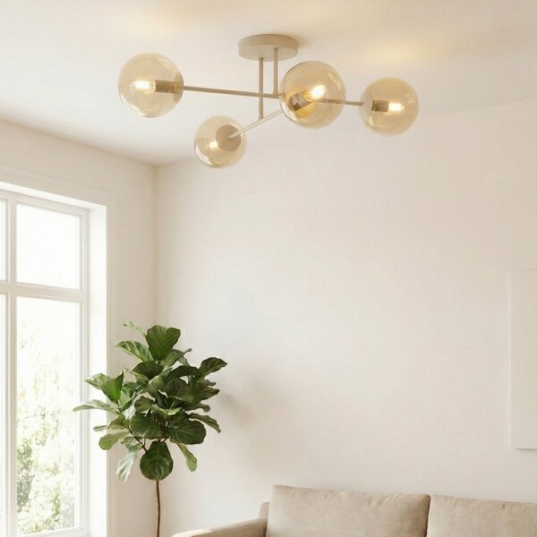 EMIBIG LIGHTING Φωτιστικό οροφής ROMA, μπεζ, μήκος 75 εκ., 4 λάμπες, γυαλί/μέταλλο, ρυθμιζόμενος, Μπεζ, Σαλόνι / τραπεζαρία, Γυαλί, σύγχρονο, Σφαίρα