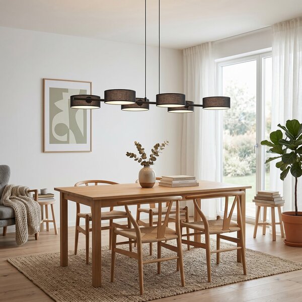 EMIBIG LIGHTING Κρεμαστό φωτιστικό DRUMZ, μαύρο, μήκος 100 εκ., 6 λάμπες, ύφασμα, E14, ρυθμιζόμενος, Μαύρο, Σαλόνι / τραπεζαρία, Ύφασμα / Κλωστοϋφαντουργία, σύγχρονο