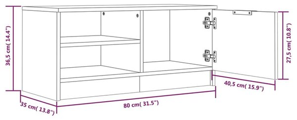 Έπιπλο Τηλεόρασης Γυαλ. Λευκό 80x35x36,5 εκ. Επεξεργασμένο Ξύλο - Λευκό