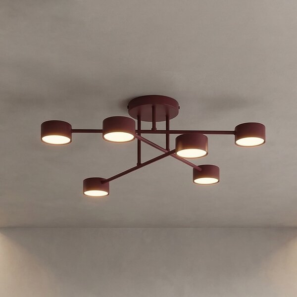 EMIBIG LIGHTING Φωτιστικό οροφής HALO, σκούρο κόκκινο, Ø 60 εκ., 6 λάμπες, μέταλλο, GX53, ρυθμιζόμενος, Κόκκινο, Σαλόνι / τραπεζαρία, Μέταλλο, σύγχρονο, Ημικυκλική οροφή με απόσταση
