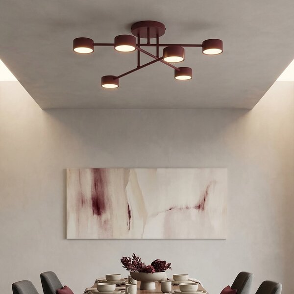 EMIBIG LIGHTING Φωτιστικό οροφής HALO, σκούρο κόκκινο, Ø 60 εκ., 6 λάμπες, μέταλλο, GX53, ρυθμιζόμενος, Κόκκινο, Σαλόνι / τραπεζαρία, Μέταλλο, σύγχρονο, Ημικυκλική οροφή με απόσταση