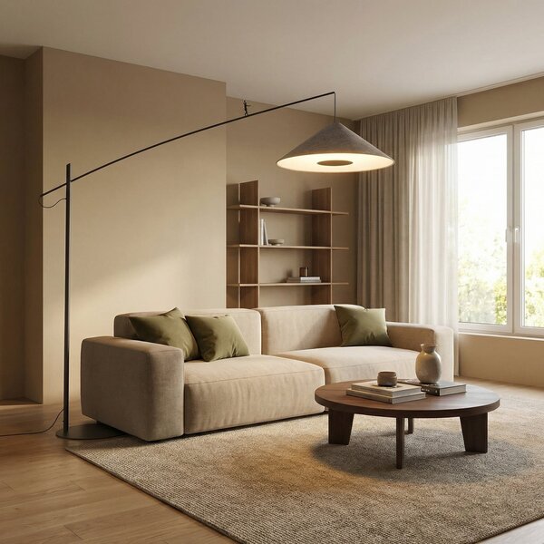 Nowodvorski Lighting Λάμπα Poise, γκρι σκιά, χάλυβας, ύφασμα, έκταση 260 cm, Γκρι, Σαλόνι / τραπεζαρία, Μέταλλο, σύγχρονο, Μόνιμη σκιά