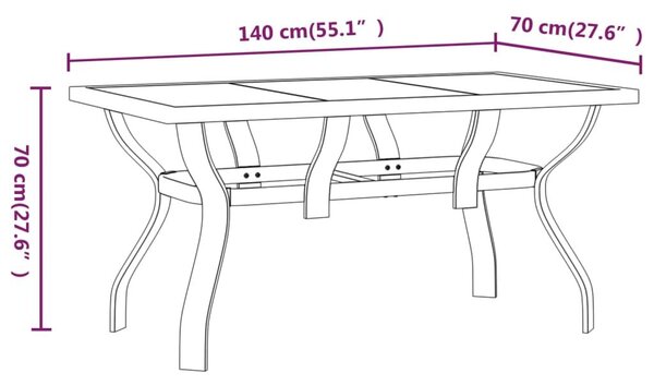 Τραπέζι Κήπου Καφέ & Μαύρο 140x70x70 εκ. από Ατσάλι και Γυαλί - Καφέ