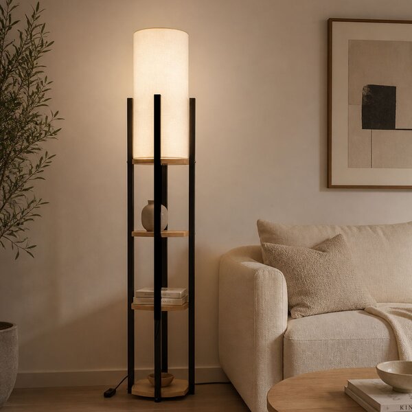 Φωτιστικό Δαπέδου Με Ραφιέρα A-G Nora 390FLH1162 Black/Natural