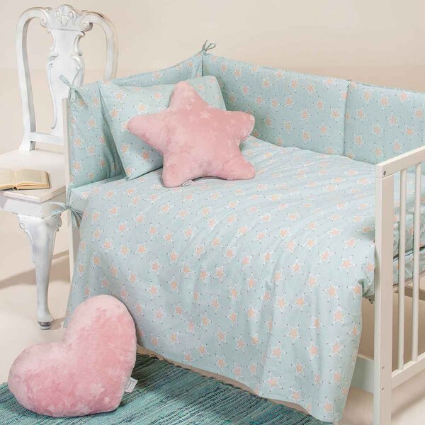 Σεντόνι Λίκνου Επίπεδο (85x110) Melinen Baby Line Mini Stars Aqua