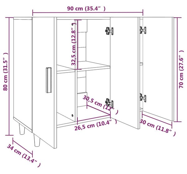 Ντουλάπι Καφέ Δρυς 90 x 34 x 80 εκ. από Επεξεργασμένο Ξύλο - Καφέ