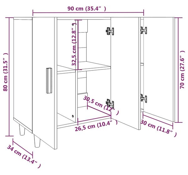 Ντουλάπι Γυαλιστερό Λευκό 90 x 34 x80 εκ. Επεξεργασμένο Ξύλο - Λευκό