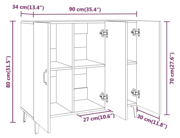 Ντουλάπι Καφέ Δρυς 90 x 34 x 80 εκ. από Επεξεργασμένο Ξύλο - Καφέ