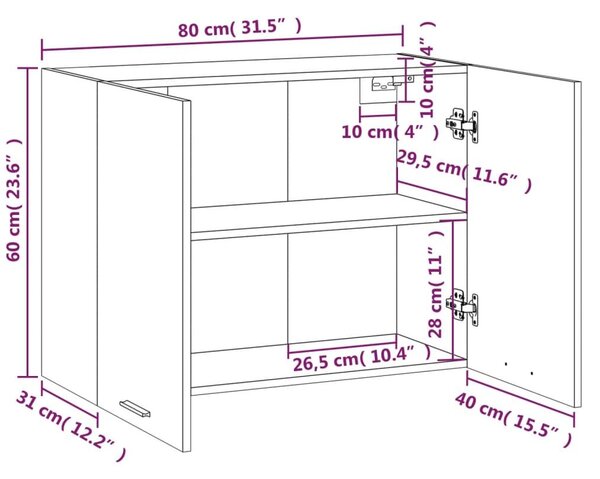 Ντουλάπι Κρεμαστό Γκρι Sonoma 80x31x60 εκ. Επεξεργασμένο Ξύλο - Γκρι