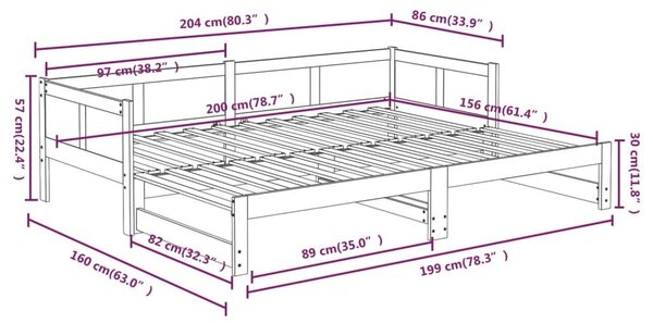 Καναπές Κρεβάτι Συρόμενος 2x(80x200) εκ. από Μασίφ Ξύλο Πεύκου - Καφέ