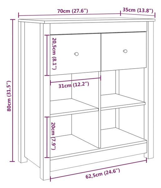 Συρταριέρα Μαύρος 70 x 35 x 80 εκ. από Μασίφ Ξύλο Πεύκου - Μαύρο