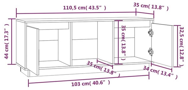 Έπιπλο Τηλεόρασης Καφέ Μελί 110,5x35x44εκ από Μασίφ Ξύλο Πεύκου - Καφέ