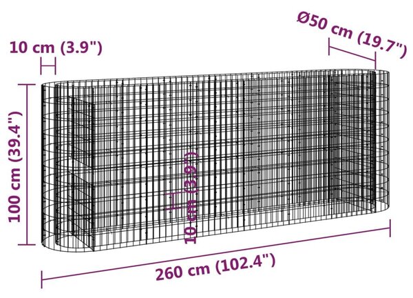 Συρματοκιβώτιο-Γλάστρα Υπερυψωμένη 260x50x100 εκ Γαλβαν. Ατσάλι - Ασήμι