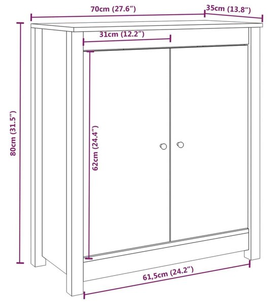 Ντουλάπια 2 τεμ. Μαύρα 70 x 35 x 80 εκ. από Μασίφ Ξύλο Πεύκου - Μαύρο