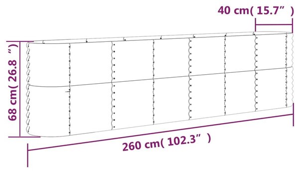 Ζαρντινιέρα Ασημί 260x40x68 εκ. Ατσάλι με Ηλεκτρ. Βαφή Πούδρας - Ασήμι