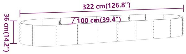 Ζαρντινιέρα Ασημί 322x100x36 εκ. Ατσάλι με Ηλεκτρ. Βαφή Πούδρας - Ασήμι