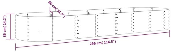 Ζαρντινιέρα Ασημί 296x80x36 εκ. Ατσάλι με Ηλεκτρ. Βαφή Πούδρας - Ασήμι