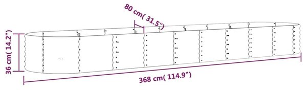 Ζαρντινιέρα Ανθρακί 368x80x36 εκ Ατσάλι με Ηλεκτρ. Βαφή Πούδρας - Ανθρακί