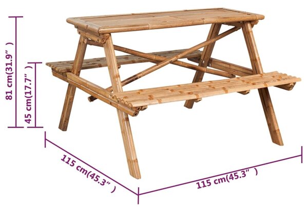 Τραπέζι Πικνίκ 115 x 115 x 81 εκ. από Μπαμπού - Καφέ