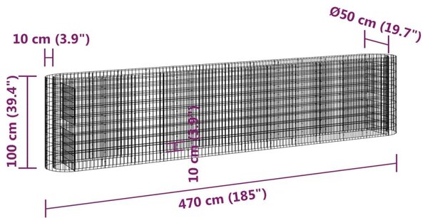 Συρματοκιβώτιο-Γλάστρα Υπερυψωμένη 470x50x100 εκ Γαλβαν. Ατσάλι - Ασήμι